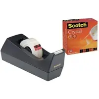 3M ScotchTM C38 Tischabroller schwarz + Scotch Crystal Klebeband, 1 Rolle, 19 mm x 10 m | Packung (1 Stück)