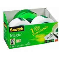 3M Scotch MagicTM Unsichtbares Klebeband, 3 Rollen, 19 mm x 25 m + 1 Handabroller GRATIS | Packung (1 Stück)