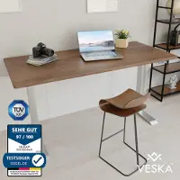 Veska Höhenverstellbarer Schreibtisch (140 x 70 cm) - Sitz- & Stehpult - Bürotisch Elektrisch Höhenverstellbar mit Touchscreen & Stahlfüßen - Silber/Antik
