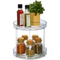 Relaxdays Drehteller, 2-stöckig, Ø 23,5 cm, drehbar, Drehscheibe für Kühlschrank, Kosmetik & Gewürze, rund, transparent