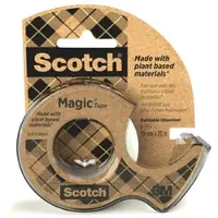 3M Scotch MagicTM Klebeband, mit 66 % pflanzlichem Klebstoff hergestellt, 19 mm x 20 m, 1 Rolle + 1 Abroller aus Recyclingmaterial/Packung | Packung (1 Rolle)