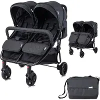 Lorelli Zwillingskinderwagen Duo, Zwillingsbuggy leicht und kompakt, Zwillingswagen, Kinderwagen für 2 Kinder, Buggy für Zwillinge, Schwarz