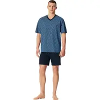 Schiesser Shorty "Comfort Nightwear" 2 tlg. mit klassischem Karo-Muster, V-Ausschnitt und aufgesetzter Brusttasche