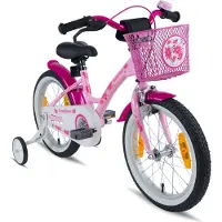 Prometheus Mädchenfahrrad 16 Zoll in Rosa Lila & Weiß mit Stützräder | Aluminium Seitenzugbremse und Rücktrittbremse | inkl. Sicherheitspaket | ab 5 Jahre | 16“ Kinderfahrrad Classic Edition 2018