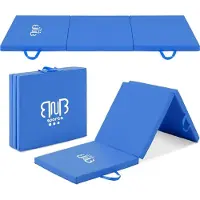 BnB Sports Premium Tri-Folding Thick Gymnastic Mat & Home Sports, Yogamatte & Sportmatte, mit Tragegriffen Sportbodenmatten, und rutschfeste Oberfläche undurchlässig für Schweiß und Wasser Blau