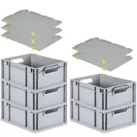 Proregal SparSet 5x Eurobox NextGen Grip mit Auflagedeckel mit 4 Gelben Schiebeschnappverschlüssen HxBxT 17 x 30 x 40 cm 16 Liter Griffe