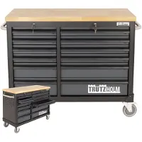 Baumarktplus Werkstattwagen DELUXE 12 Schubladen 123 cm Breite unbestückt mit massiver Arbeitsplatte Anthrazit