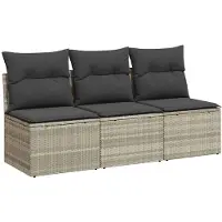 vidaXL Gartensofa mit Kissen 3-Sitzer Hellgrau Poly Rattan