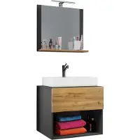 VCM 3-tlg. Waschplatz | Breite 60 cm | Waschtisch Badmöbel Set Waschbecken Lendas ll Spiegel