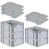 Proregal SparSet 5x Eurobox NextGen Grip mit Auflagedeckel mit 4 Blauen Schiebeschnappverschlüssen HxBxT 17 x 30 x 40 cm 16 Liter
