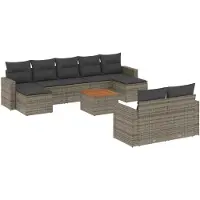 vidaXL 10-tlg. Garten-Sofagarnitur mit Kissen Grau Poly Rattan