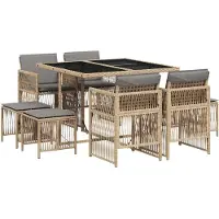vidaXL 9-tlg. Garten-Essgruppe mit Kissen Beigemischung Poly Rattan