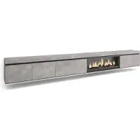 Skraut Home TV-Schrank, Lowboard, 368x35x45cm, Elektrokamin XXL, Hängend, Zementgrau
