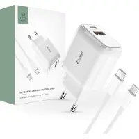 Tech-Protect C20W 2-Port-Netzwerk-Ladegerät Pd20W/Qc3.0 + Lightning-Kabel Weiss