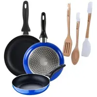 Bergner - Set aus 3 Pfannen Ø16/Ø20/Ø24 cm gepresstes Aluminium, geeignet für Induktion Blue Navy Paradise Set 3 Utensilien aus Silikon und Holz