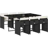 vidaXL 7-tlg. Garten-Essgruppe mit Kissen Schwarz Poly Rattan