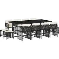 vidaXL 13-tlg. Garten-Essgruppe mit Kissen Schwarz Poly Rattan