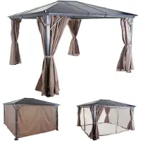 Mendler Hardtop Pergola HWC-C74, Garten Pavillon, Kunststoff-Dach Seitenwand + Moskitonetz Alu 3x3,6m