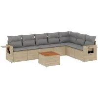 vidaXL 8-tlg. Garten-Sofagarnitur mit Kissen Beige Poly Rattan