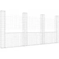 vidaXL Gabionenkorb U-Form mit 4 Säulen Eisen 380x20x200 cm