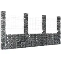 vidaXL Gabionenkorb U-Form mit 4 Säulen Eisen 380x20x200 cm
