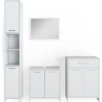 Vicco Badmöbel-Set Kiko Weiß 4 Teile, mit Hochschrank und Kommode, Model 32725