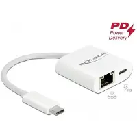 DeLOCK USB Type-C Adapter zu Gigabit LAN 10/100/1000 Mbps mit Power Delivery Anschluss weiß, Kabelgebunden, USB Typ-C, Ethernet, 5000 Mbit/s, Weiß