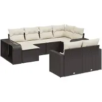 vidaXL 10-tlg. Garten-Sofagarnitur mit Kissen Schwarz Poly Rattan