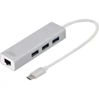 Digitus USB Typ CTM 3-Port Hub + Gigabit Ethernet, USB 3.2 Gen 1 (3.1 Gen 1) Type-C, IEEE 802.3, IEEE 802.3ab, IEEE 802.3u, Grau, Weiß, USB 3.2 Gen 1 (3.1 Gen 1) Type-A, China, USB