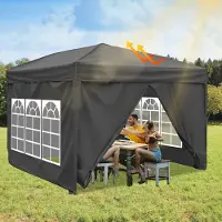 Jayseuw Pavillon 3x3m, Festzelt Faltpavillon Gartenzelt, UV-Schutz, mit Seitenteilen für Garten Terrasse Feier Party Grau