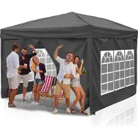 TolleTour Faltpavillon Pavillon, Pavillon mit 4 Seitenwänden, Partyzelte mit UV-Schutz, Faltpavillon 3x3m mit 4 Seiten Grau