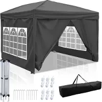HENGDA Faltpavillon 3 x 3m Pavillon Faltbar Gartenzelt, UV-Schutz 50+ Pavillons & Partyzelte Festzelt mit 4 Seiten Grau