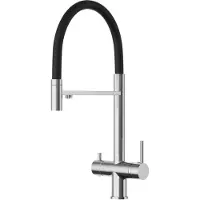 Granitan | Dreiwege-Küchenarmatur - Hoch - Bogen - Flexible - Schwarz und Chrom - Wasserhahn Küchen - Keramikkopf - COMO