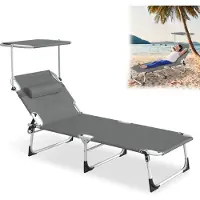 UISEBRT Wetterfester Sonnenliegestuhl mit verstellbarer Markise & 100 kg Tragkraft – Faltbarer Garten-Liegesessel für Terrasse & Camping(Anthrazit)