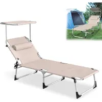 UISEBRT Wetterfester Sonnenliegestuhl mit verstellbarer Markise & 100 kg Tragkraft – Faltbarer Garten-Liegesessel für Terrasse & Camping(Kaki)