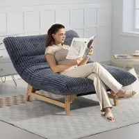 LVHOM Relaxsessel Cord, Loungesessel mit Holzgestell & dickem XXL-Polster, Ergonomischer Lesesessel Skandinavisch für Wohnzimmer, Grau
