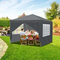 HENGDA Pavillon Faltpavillon 3x3m Grau mit Seitenwänden Partyzelt UV-Schutz höhenverstellbarer mit Tragetasche, für Outdoor Garten Camping