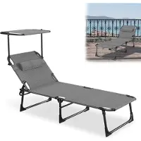 UISEBRT Wetterfester Sonnenliegestuhl mit verstellbarer Markise & 100 kg Tragkraft – Faltbarer Garten-Liegesessel für Terrasse & Camping(Streifen)