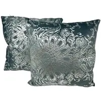 Jet-Line Indoor Dekokissen 2er Set Ornament Floral Blau/Silber 40 x 40 cm