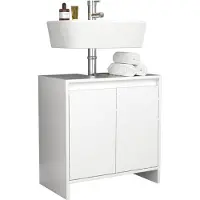 VCM Holz Waschbeckenunterschrank | Badschrank | Maße: H. 60 x B. 58 x T. 33 cm | 2 große Drehtüren ohne Griffe - Malira