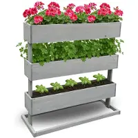 Coemo Mittleres Vertikalbeet Grau Hochbeet 3 Etagen inkl. Pflanzfolie 75x30x75