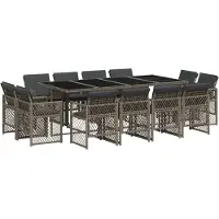 vidaXL 13-tlg. Garten-Essgruppe mit Kissen Grau Poly Rattan