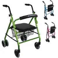 Mobiclinic , Rollator faltbar und leicht, Prado, Aluminium, , Leicht, Faltbar, Laufhilfe Senioren, Gehwagen, Rollator mit Sitz und 4 Rädern, Grün