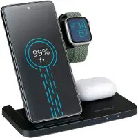Grundig 3-in-1 Ladestation Apple Watch und iPhone – Kabelloses Ladegerät mit Schnellladefunktion für Smartphone, Smartwatch, Kopfhörer – Wireless Charger - Faltbares Ladegerät