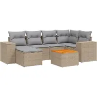 vidaXL 7-tlg. Garten-Sofagarnitur mit Kissen Beige Poly Rattan