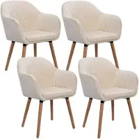 Happyment Esszimmerstühle Deluxe Creme – Set von 4 – Wohnzimmerstühle mit Rückenlehne – Küchenstühle – Fauteuil – Schalensitz – Samt