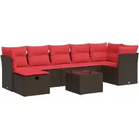 vidaXL 8-tlg. Garten-Sofagarnitur mit Kissen Braun Poly Rattan