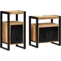 vidaXL Badezimmermöbel-Set 2 pcs Braun Massives rohes Mangoholz