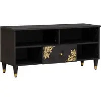 vidaXL TV-Schränk mit Regal Schwarz 100 x 33 x 46 cm Massivholz Mango