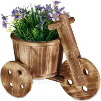 Relaxdays Blumenfahrrad, Gartendeko, draußen, Blumenkarre zum Bepflanzen, H x B x T: 25 x 30 x 16,5 cm, Holz, natur